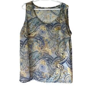 Roz & Ali Blue / Yellow Patterned Tank Top Size 2X